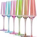 Colored Champagne Flutes Set of 6, Large 8.5 Oz Hand Blown Crystal Glasses, Lead-Free Colorful Glasses, Italian Style Tall Stemmed Glassware-Gift Box for Birthday,Wedding, Party