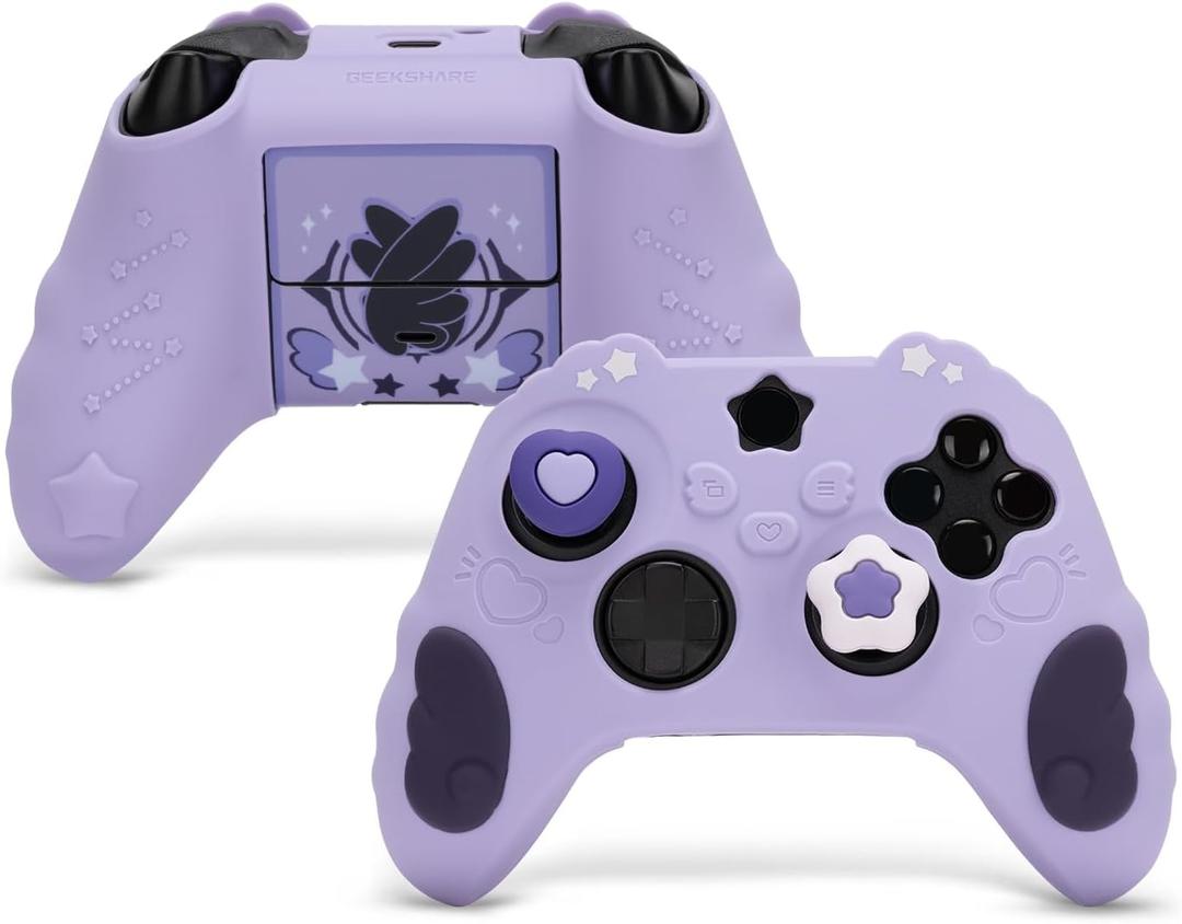 GeekShare Controller Skin Set for Xbox Soft Silicone Protective Cover Skin Case Compatible with Xbox Series X Controller with 2 Thumb Grip Caps and 2 Stickers - Star Wings Series Purple
