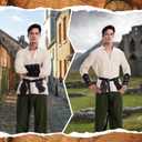 7 Pcs Men's Renaissance Costume Medieval Pirate Shirt Ankle Banded Pants Viking Costume Accessories Set (Beige, XXXL)