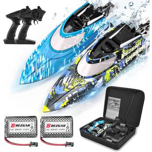 BEZGAR RC Boat, 2 Packs 12 inch Fast Speed RC Boat 30 KPH with A Portable Suitcase for Lakes & Pools & Salt Water, Summer Toys for Adults and Ideal Gifts for Kids Boys Age 6 7 8-12 Years Old - TX2P1