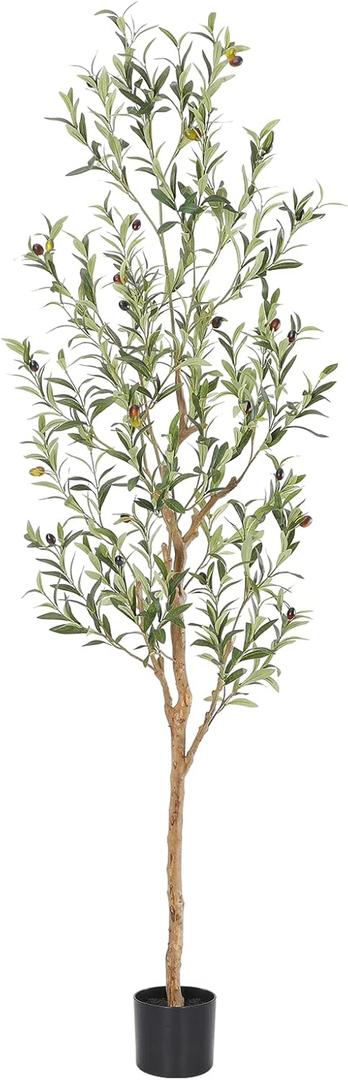 Bellacat Faux Olive Tree 6ft Olive Trees Artificial Indoor with Natural Wood Trunk and Realistic Leaves and Fruits. 6 Feet (72in) Fake Olive Tree for Home House Office Decor