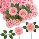Winlyn 50 pcs Real Touch Blush Pink Roses with Stems & Silk Leaves - Bulk Artificial Flowers for Weddings Centerpieces Floral Arrangements Party Decorations Baby Showers Birthday Anniversaries Crafts