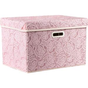 PRANDOM Larger Collapsible Storage Bin with Lid [1-Pack] Fabric Decorative Storage Box Cube Organizer Container Baskes with Handles Divider for Bedroom Closet Living Room Pink 17.7x11.8x11.8 Inch (Large(1-Pack))