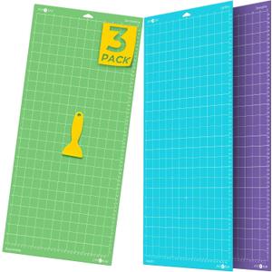 HTVRONT Cutting Mat, 3 Pack Cutting Mat 12x24(Standard, Light, StrongGrip) Compatible with Cricut Maker 3/Maker 4/Maker/Explore 3/4/Air 2/One, Variety Adhesive Sticky Cutting Mats Accessories (Green, Blue, Purple)
