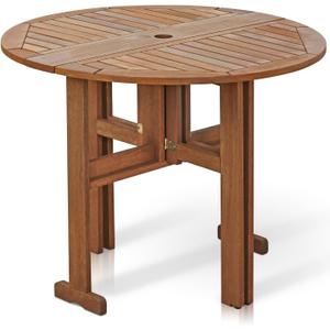 Furinno FG17035 Tioman Hardwood Patio Furniture Gateleg Round Table in Teak Oil, Natural (Gateleg Folding Table)