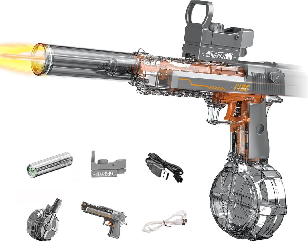 Electric Water Gun for Adults Kids, Automatic Squirt Watergun Pistol with Led Lights, Summer Outdoor Pool Beach Party Toys for Boys Girls, Black