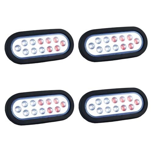 XtraGlow 6 Inch Oval Dual Revolution LED Tail Lights Red Stop Turn Tail Lights White Backup Reverse Lights Kit for Trailer RV Truck IP67 Waterproof 4PCS