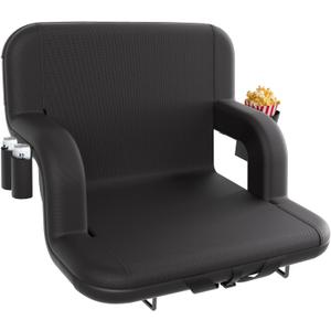 DEKEMASTER Stadium Seats with Back Support - Portable Bleacher Chairs with Back and Cushion, 6 Adjustable Positions Padded Bleacher Seat for Sport Events Camping Fishing (Extra Wide - 25", Black 1pc)