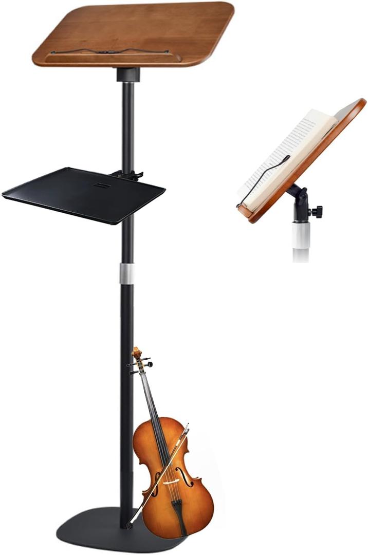 Adjustable to 67in Standing Book Stand, Book Holders for Reading Hands Free with Pedestal,Wood Music Sheet Podium& Bible& Cookbooks Display Stands (with Tray)
