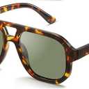 livho Trendy Polarized Square Aviator Sunglasses Women Men Square Eyewear Frame, Retro Sun Glasses for Women Men 2025 Shades, Color: Brown Tortoise/Green