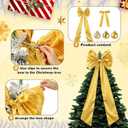 Gejoy Bow Christmas Tree Decoration Set, 30 Pcs Small Bows 1 Pcs 47" x 15.7" Large Tree Topper Satin Bows and 36 Christmas Balls Hanging Ornaments, Xmas Glitter Balls for Holiday Decor(Gold)