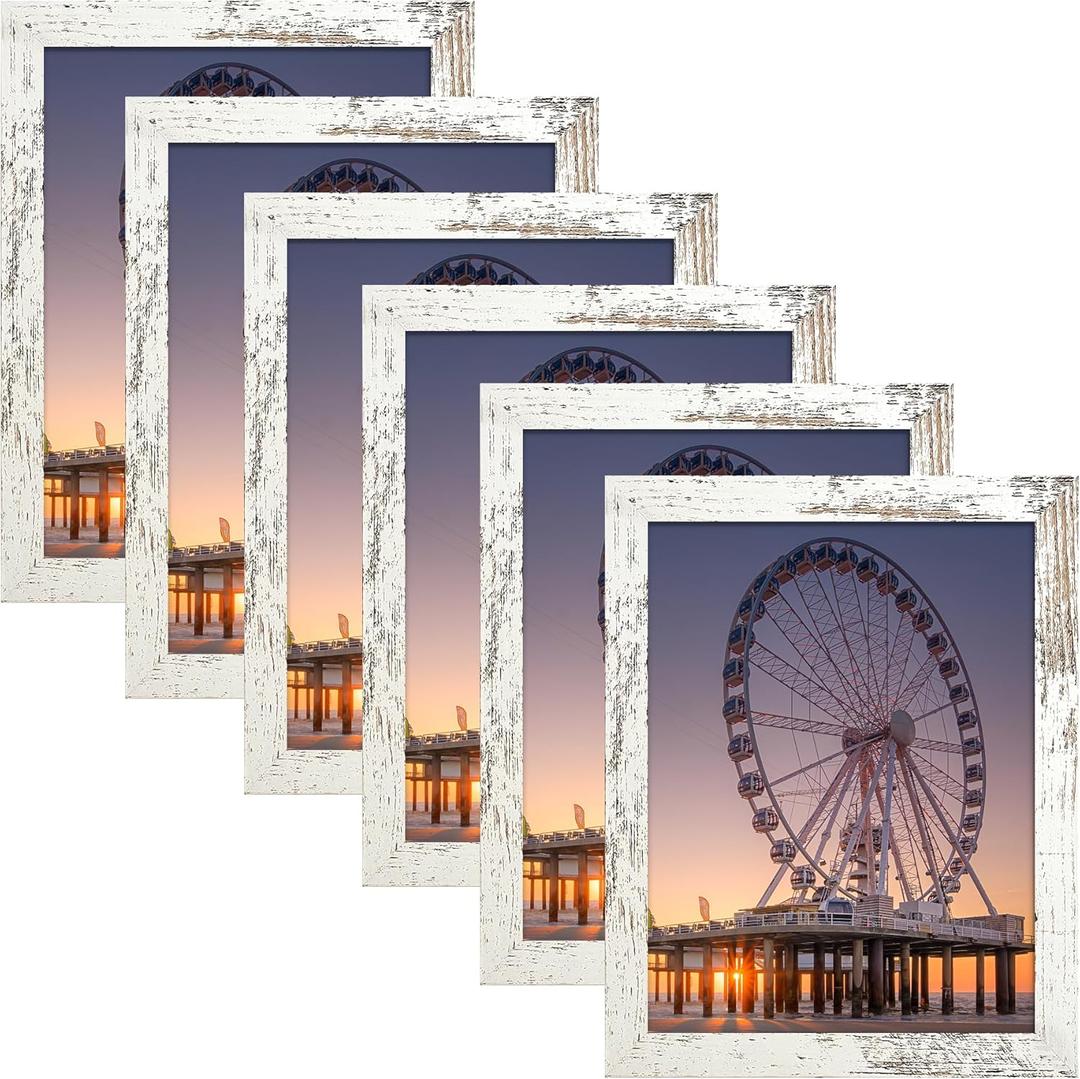 BESCRCL 8x10 Picture Frame Set of 6 High Definition Glass, Photo Frame for Wall or Tabletop, Engineered Wood, Distressed White