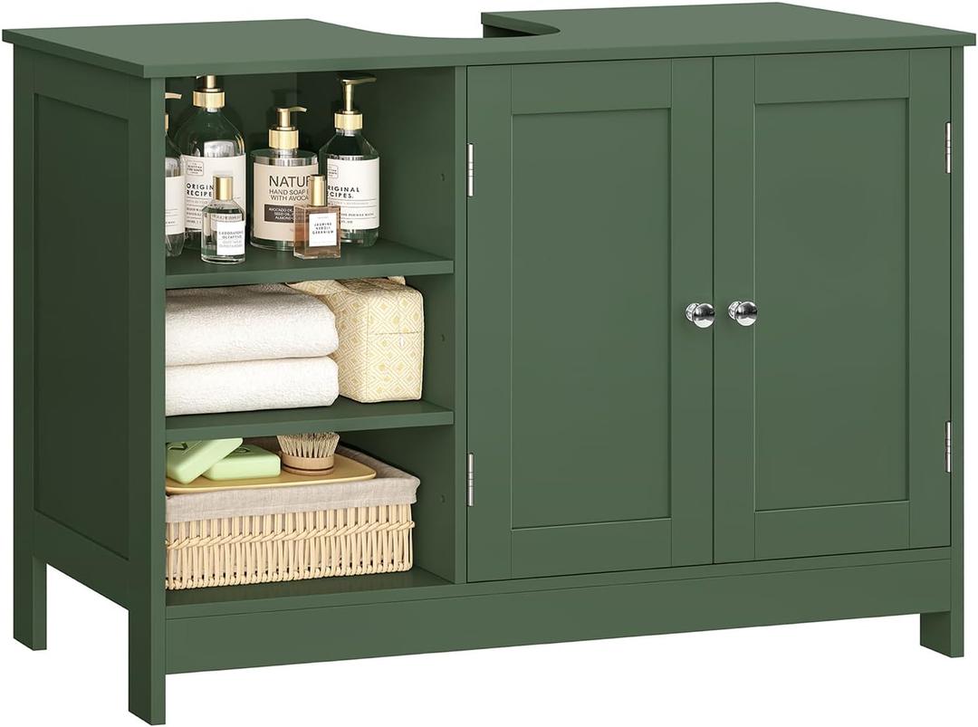 TEENFON 35.4" Pedestal Sink Storage Cabinet with 2 Doors and Adjustable Shelves, Bathroom Sink Cabinet, Under Sink Storage with U-Shape Cut-Out, Green