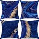 Navy Blue and Gold Throw Pillow Cover Set of 4 Blue Modern Marble Texture Pillow Covers 18x18 inh Soft Decorative Pillow Cases for Home Couch Living Room Bedroom Sofa