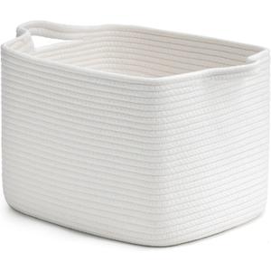 INDRESSME White Woven Storage Basket, Baby Gift Baskets for Nursery, Clothes Organizer for Shelves, Small Laundry Basket, Decorative Bin for Toys, Books, 13 x 10 x 9 inches