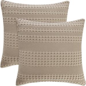 PHF 100% Cotton Waffle Weave Euro Sham Covers, 2 Pack 26" x 26" Bed Pillow Covers for Elegant Home Decor, No Filling, Luxury Aesthetic Soft Euro Pillow Cases for Bed, Simply Taupe