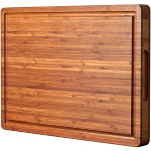 Allsum Bamboo Wood Cutting Board for Kitchen, 1" Thick Butcher Block, Cheese Charcuterie Board, with Side Handles and Juice Grooves, 16x11"