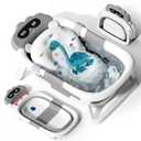 AVIDOR Baby Bathtub,Collapsible Bathtub for Newborn to Toddler,Durable Essential Infant Bath Tub,Portable Travel Baby Tub with Soft Bath Net,No-Slip Feet and Dinosaur Shaped (Grey)