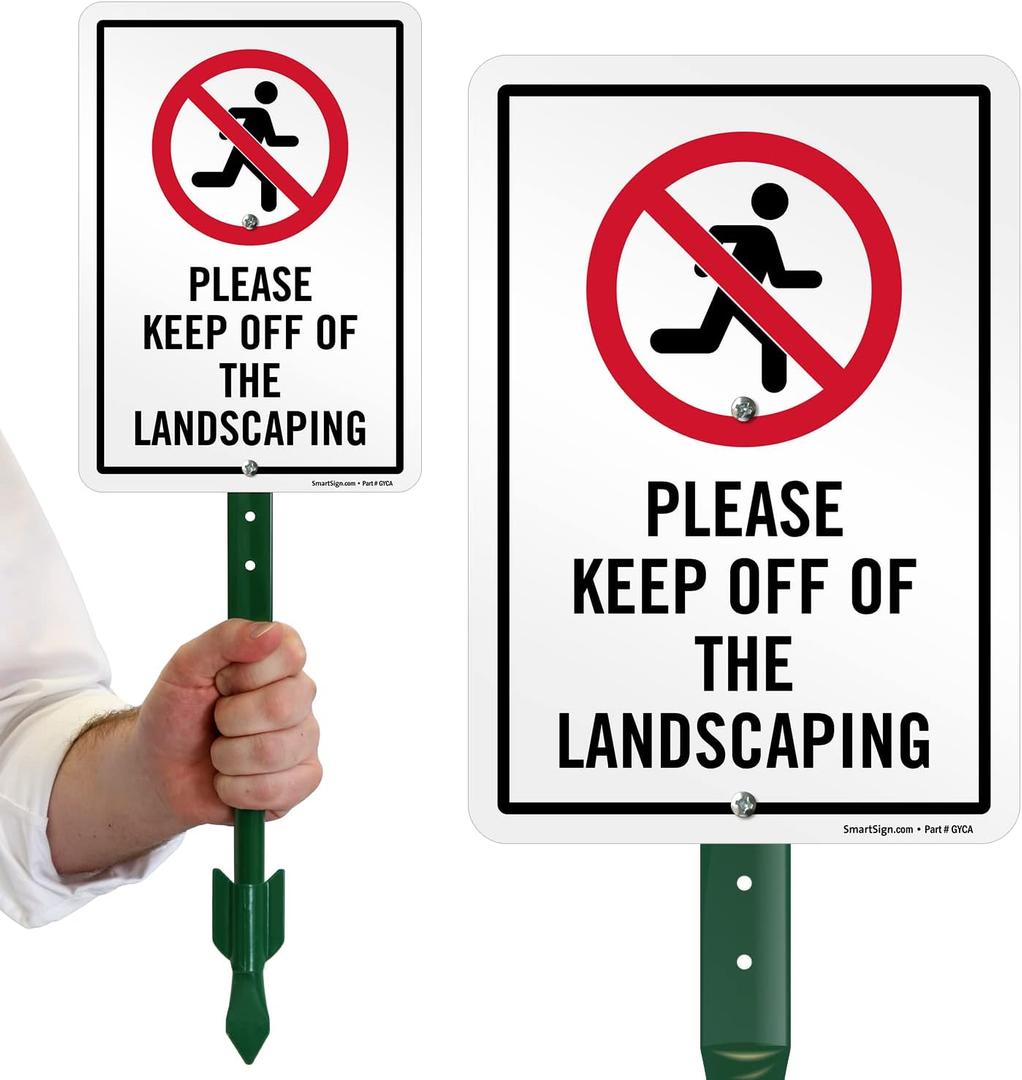 SmartSign 10 x 7 inch Please Keep Off Of The Landscaping LawnPuppy Yard Sign and 18 inch Stake Kit, 40 mil Laminated Rustproof Aluminum, Red, Black and White, Set of 1, Made in USA