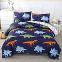 RYNGHIPY Cartoon Dinosaur Comforter Set, Dark Blue Dinosaur Kids Bedding Set for Boys, Dinosaurs Print Comforter Sets for Kids/Toddlers/Teens (Dinosaur,Queen)