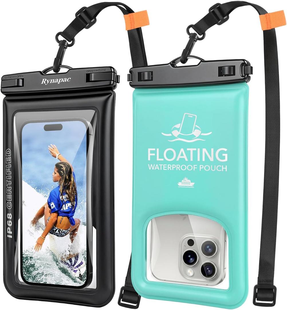 Waterproof Phone Pouch Floating 2 Pack, IP68 Waterproof Phone Case with Lanyard for iPhone 17 16 15 Pro Max, Galaxy S26 Ultra, Touch Screen, Cell Phone Dry Bag for Beach Cruise Essentials, Up to 8.5"