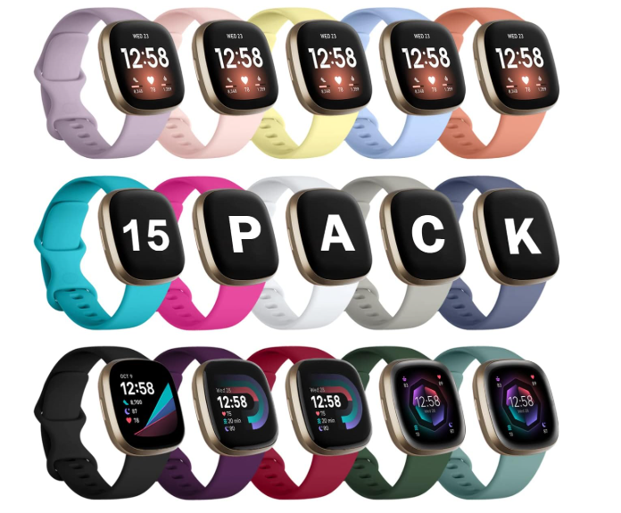 GEAK 15 Pack Compatible with Fitbit Versa 3 Bands/Versa 4 Bands/Fitbit Sense 2/Sense Bands,Soft Replacement Waterproof Sport Watch Strap Wristband for Fitbit Versa 3 Bands for Women Men Small