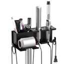 YSD Hair Dryer Holder Wall Mounted, Metal Hair Tools Organizer, Hair Dryer Holder for Blow Dryer, Curling Iron, Straightener, 3 in 1 Bathroom Hair Tool Organizer, Black