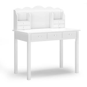 Solid Pine Wood Legs Writing Desk with 7 Drawers White