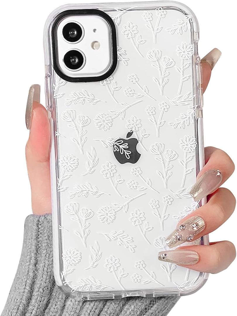 NITITOP Compatible for iPhone 11 Case Cute Flower Floral Clear for Women Girl Ultra Slim Crystal Shockproof Soft TPU Anti-Yellow Protective Phone Cover - White