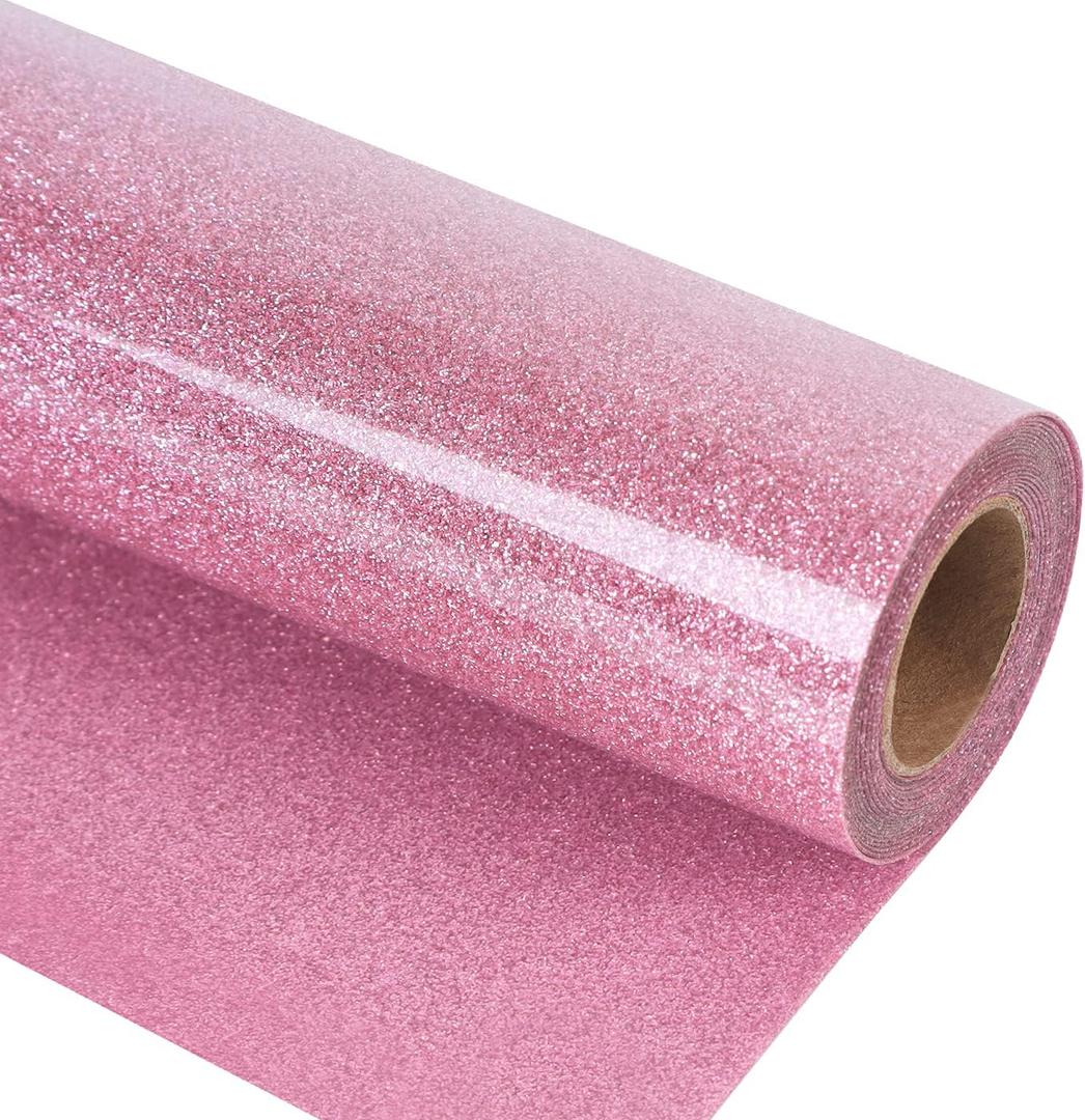 guangyintong Glitter Pink Heat Transfer Vinyl HTV Rolls, 12" x 8ft Iron on Vinyl for T-Shirts, Glitter Pink HTV Vinyl for All Cutter Machines Easy to Cut & Weed for Heat Vinyl Design