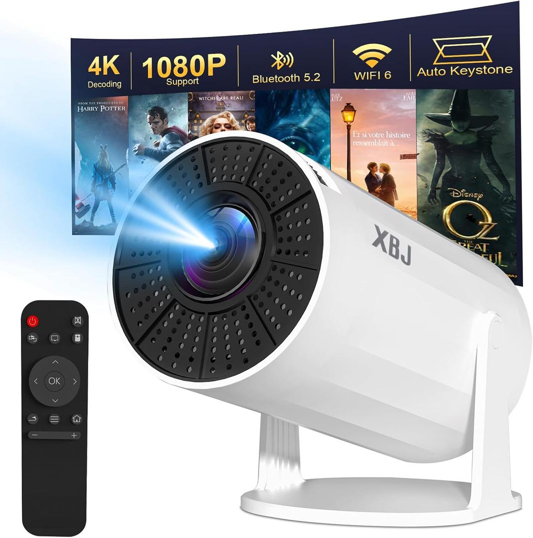 [Built-in Apps] 5G WiFi Bluetooth Smart Projector,4K support HD Portable Projector, Mini Projector with Stereo Speaker. Indoor, Outdoor Use,Compatible with TV Stick Smartphone/ pc/USBWhite