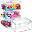 SiliFine 4 Pcs 7.09 x 5.2 x 3.43 Inch Clear Plastic Playroom and Gaming Storage Organizer Box Containers Stackable Storage Bins with Lids for Shelves or Cubbies, Holds Puzzles Building Blocks