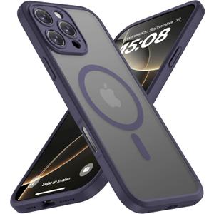 ImpactStrong Magnetic Guard for iPhone 16 Pro Max Case [Camera Control Button] [Compatible with MagSafe] [Camera Protection] [16 FT Military Grade Drop Protection] Slim Translucent Cover, Deep Purple