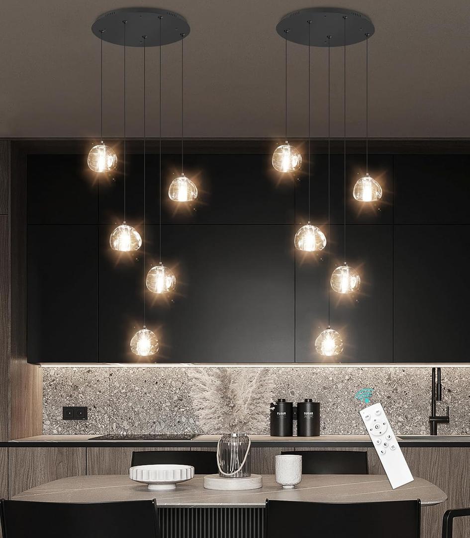 Modern Glam Chandelier LED Kitchen Pendant Lights Island Lighting Remote Dimmable Fixtures Bubble Crystal Floating Chandelier Black Corner Pendants Light