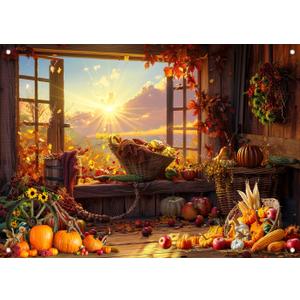 LYCGS 94.4''x70.8'' Fall Photography Backdrop Thanksgiving Pumpkin Harvest Background Autumn Party Decoration Banner x-413