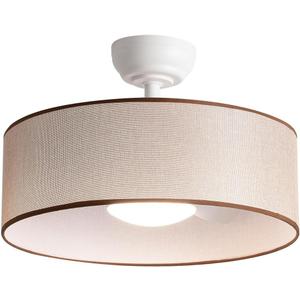 LED 20 Smart Linen Fabric Drum Dimmable Ceiling Fan with Light and Remote, Low Profile Round Lamp Lighting, Small Circle Semi-Flush Mount Fandelier Fixture for Indoor Bedroom Dining Kitchen