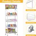 Retail Snack Display Rack 4-Tier White Metal Candy Potato Chip Metal Wire Display Shelf Brackets with Wheels & Hooks Multifunctional Snack Shelf Organizer for Pantry Kitchen, White, 19.6 x 10.6 x 56.2 inches