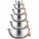 FineDine Stainless Steel Mixing Bowls Set, Dishwasher Safe, Up To 8 Quart Metal Mixing Bowls For Kitchen, Nesting, Large, Small, Big Food Prep, Cooking, Baking 5 Pack