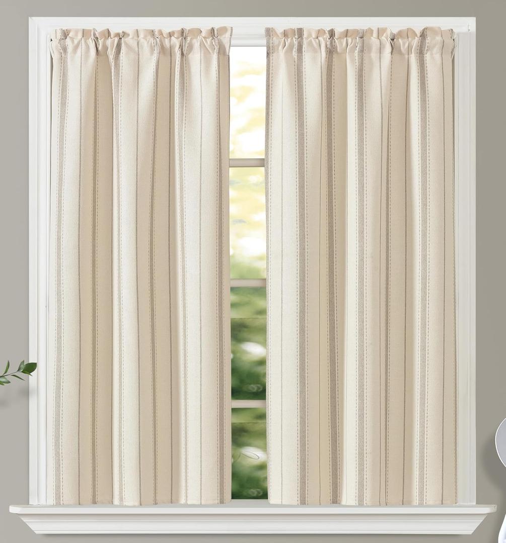 GOHD Boho Parallel Boulevards Small Curtain,Farmhouse Striped Tiers for Living Room, Pinstripe Pattern Farmhouse Style Rustic Curtains Short Curtains for Bathroom, 3 Size (54"W x 45"L (Pack of 2)