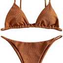 ZAFUL Women's Sexy Triangle Bikini Set Cami String Swimwear Texture High Cut Thong Swimsuit Cheeky Two Piece Bathing Suit L