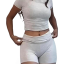 AYWA Women's Two Piece Sets Summer Slim Fitted Short Sleeve Tops Foldover Shorts Matching Lounge Sets Xl