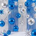 Seenelling 25 Pcs Blue and Silver Birthday Party Decorations Sets 22 Inch 4D Large Stars Balloons with Metallic Tinsel Foil Fringe Backdrop Curtains for 2026 Graduation Anniversary Wedding Decor