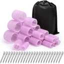 Rollers Hair Curlers Set of 48 with 24 Curlers (6 Jumbo, 6 Large, 6 Medium, 6 Small) and 24 Clips for Long, Medium, Short Hair (Purple)