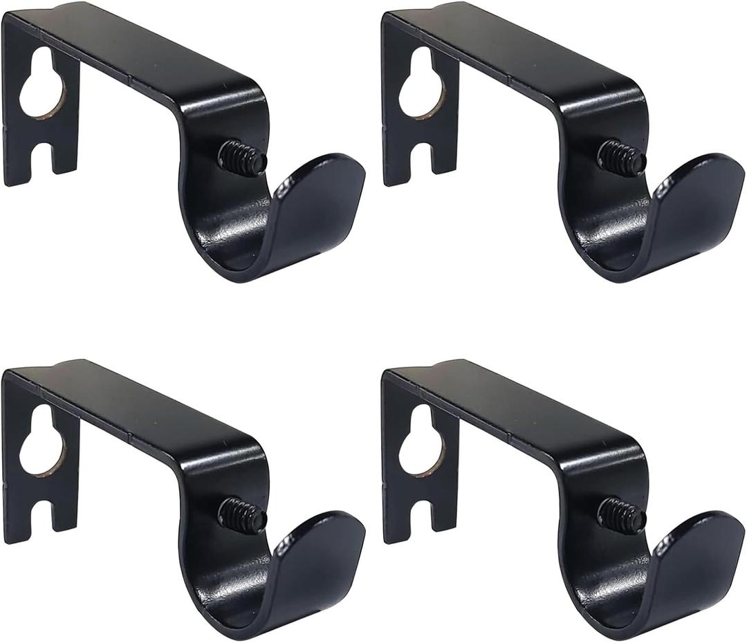Kowibcl Curtain Rod Bracket, 4 Pcs Curtain Rod Holders, Fixed Curtain Brackets for 1/2 or 5/8 inch Rods,Black