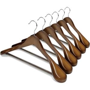 HOUSE DAY Wide Shoulder Wooden Hangers, Suit Hangers with Non Slip Pants Bar, Smooth Finish 360° Swivel Hook Solid Wood Coat Hangers for Dress, Jacket, Pants, Heavy Clothes Hangers 6 Pack (Walnut)
