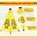 8 Pcs Pop up Wet Floor Sign with Storage Tube 20 Inch Wet Safety Signs Commercial Caution Safety Cone Pop up Caution Sign for Commercial Stores Grocery Restaurant Restroom Office Use, one size