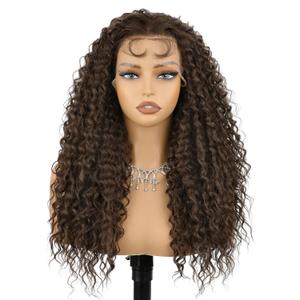 Forfeels 134 Dark Brown Lace Front Wig Long Curly Brown Wig with Baby Hair Synthetic Lace Front Wigs for Women Daily Party Use 24 Inch