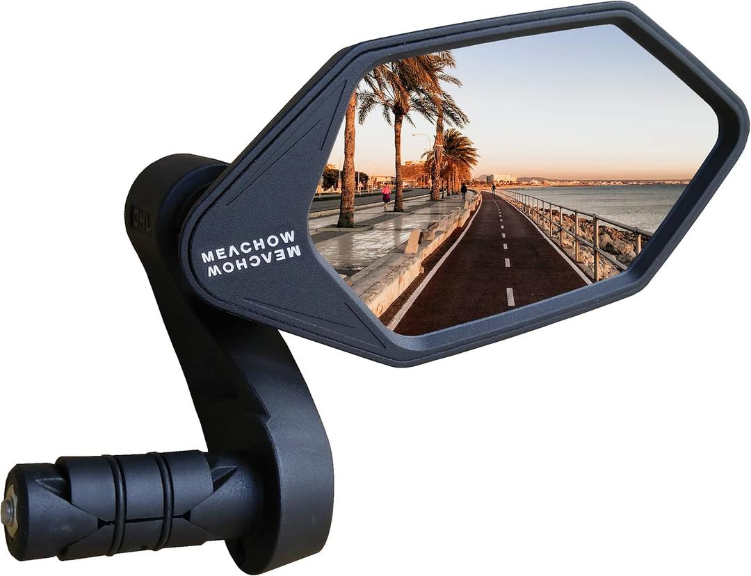MEACHOW New Bar End Bike Mirror, Crystal UHD Automotive Grade Glass Lens E-Bike Mirrors, Scratch Resistant, Safe Rearview Mirrors, (Silver Right Side) ME-022RS