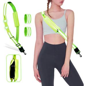 LED Reflective Vest, Bag & Wristbands - Rechargeable Light-Up Gear for Night Running/Cycling/Walking, High-Vis Safety Equipment (Green (whith bag))