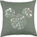 Disney Mickey Mouse Icon Spring Flowers Sage Green Throw Pillow (18x18)